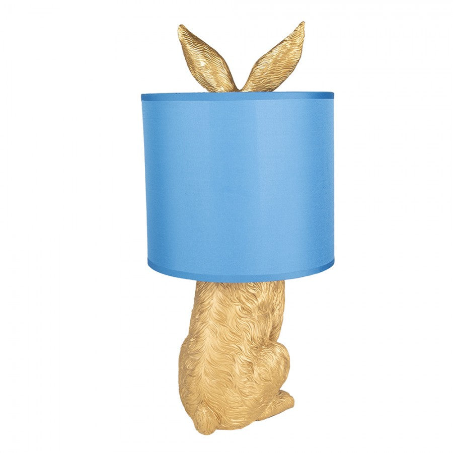 Originelle Hasen-Tischlampe mit Ohren & Stoffschirm Gold-Blau Polyresin Ø 20x43 cm von Clayre & Eef (6LMC0013GOBL)