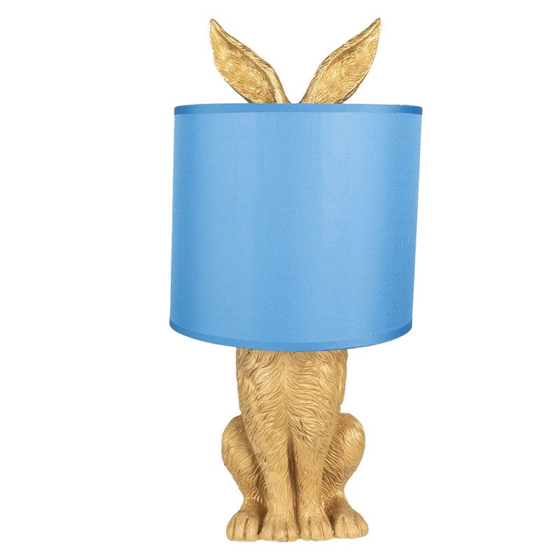 Originelle Hasen-Tischlampe mit Ohren & Stoffschirm Gold-Blau Polyresin Ø 20x43 cm von Clayre & Eef (6LMC0013GOBL)