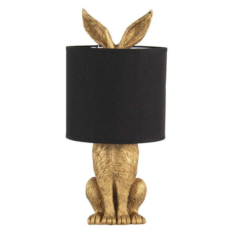 Glamouröse Hasen-Tischlampe mit Ohren & Stoffschirm Gold-Schwarz Polyresin Ø 20x43 cm von Clayre & Eef (6LMC0013GO)