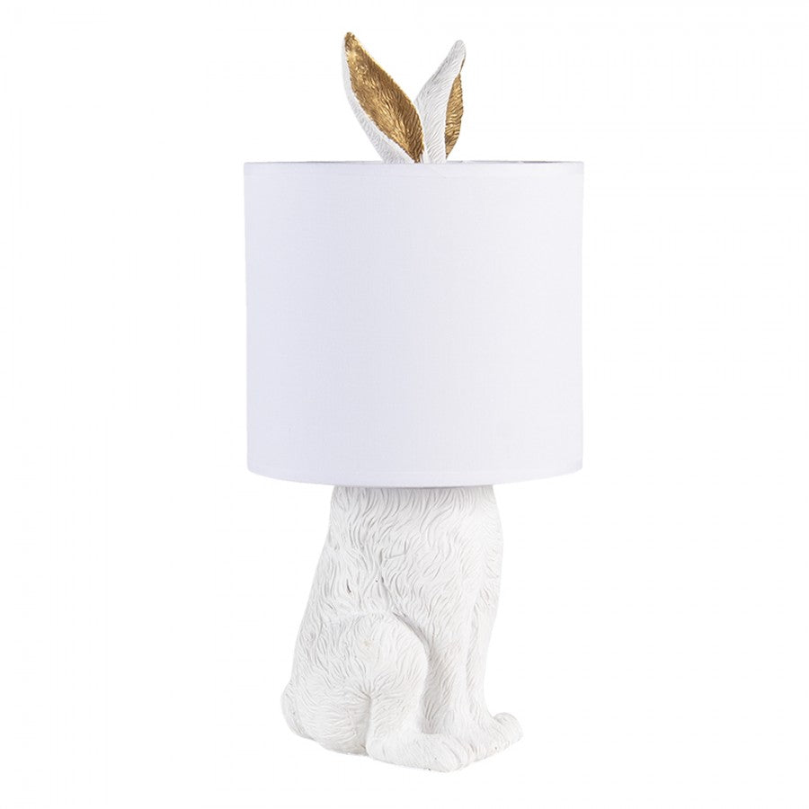 Originelle Hasen-Tischlampe mit Goldohren & Stoffschirm Weiß Polyresin Ø 20x43 cm von Clayre & Eef (6LMC0013W)