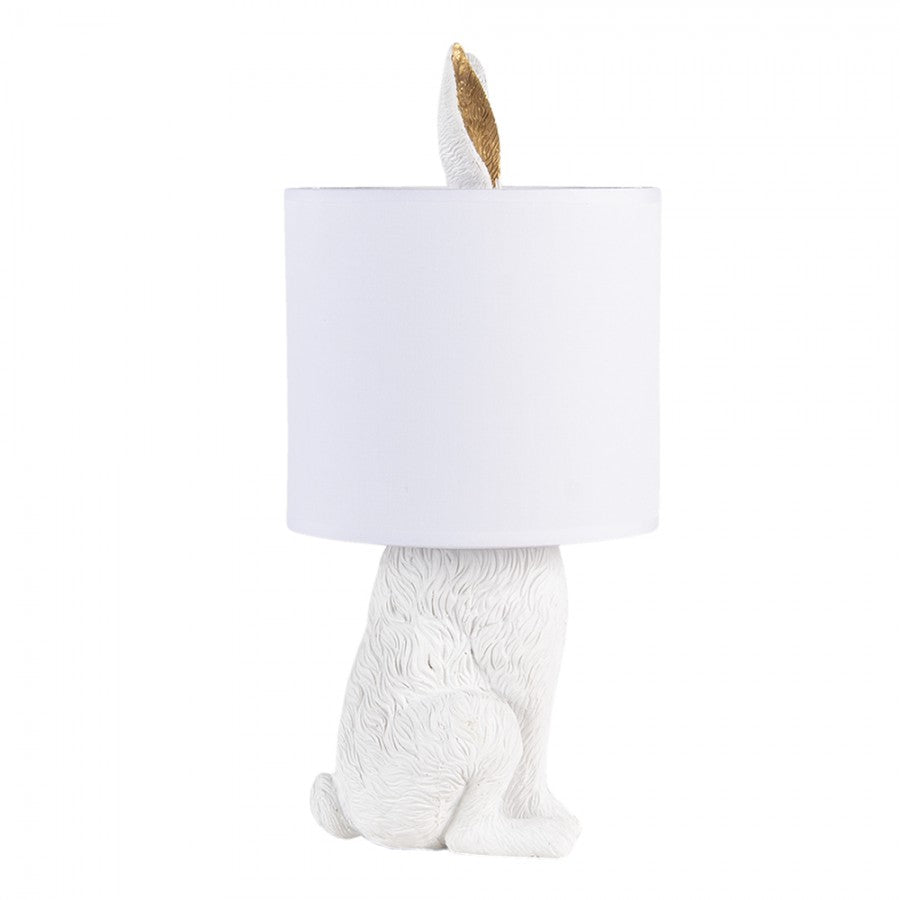 Originelle Hasen-Tischlampe mit Goldohren & Stoffschirm Weiß Polyresin Ø 20x43 cm von Clayre & Eef (6LMC0013W)