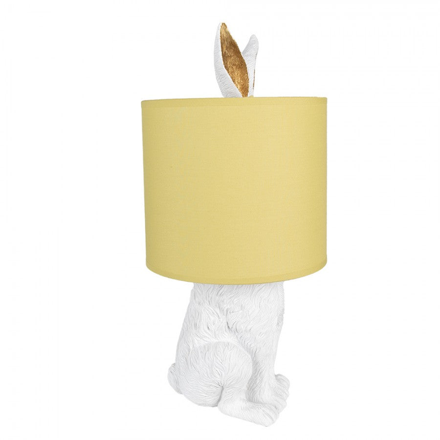 Originelle Hasen-Tischlampe mit Goldohren & Stoffschirm Weiß-Gelb Polyresin Ø 20x43 cm von Clayre & Eef (6LMC0013WY)
