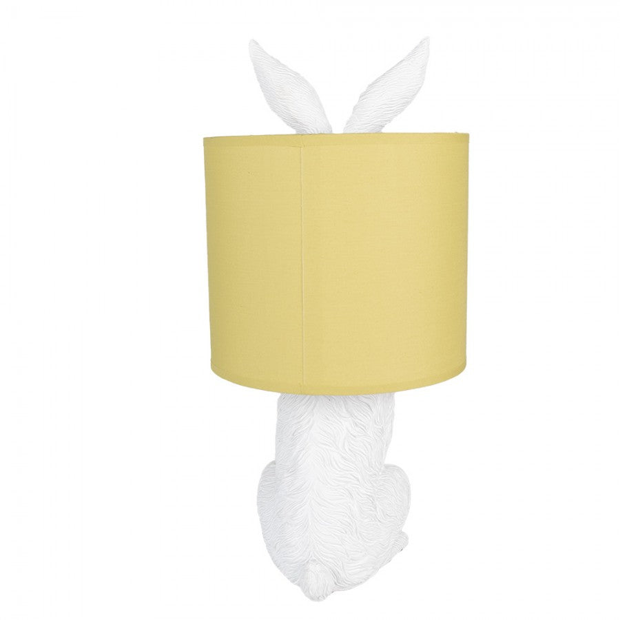 Originelle Hasen-Tischlampe mit Goldohren & Stoffschirm Weiß-Gelb Polyresin Ø 20x43 cm von Clayre & Eef (6LMC0013WY)