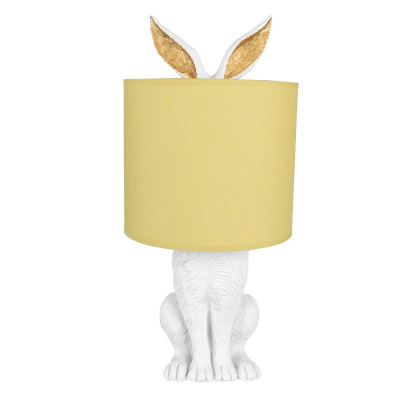 Originelle Hasen-Tischlampe mit Goldohren & Stoffschirm Weiß-Gelb Polyresin Ø 20x43 cm von Clayre & Eef (6LMC0013WY)