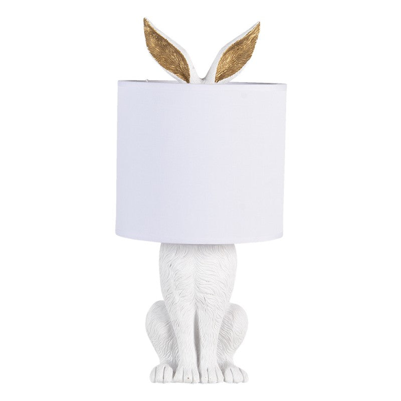 Originelle Hasen-Tischlampe mit Goldohren & Stoffschirm Weiß Polyresin Ø 20x43 cm von Clayre & Eef (6LMC0013W)