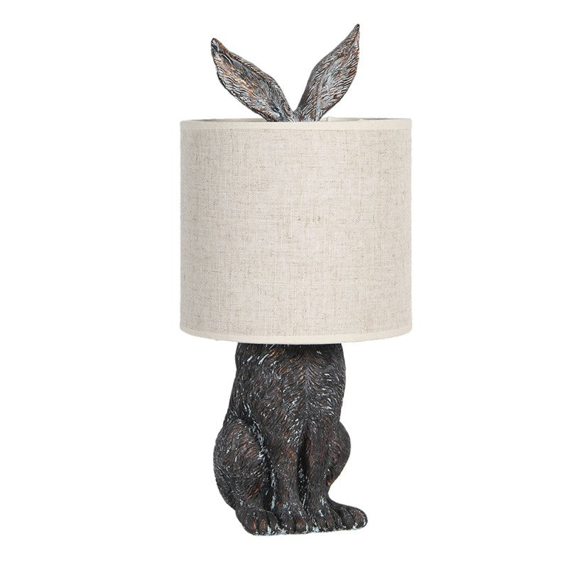 Originelle Hasen-Tischlampe mit Ohren & Stoffschirm Braun-Beige Polyresin Ø 20x43 cm von Clayre & Eef (6LMC0013)
