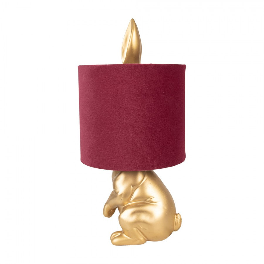 Hasen-Tischlampe mit Samtschirm Bordeauxrot & Gold Polyresin Ø 20x42 cm von Clayre & Eef (6LMC0027VBU)