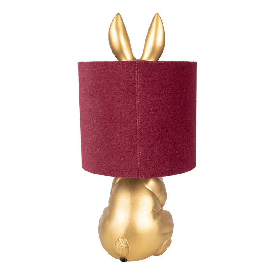 Hasen-Tischlampe mit Samtschirm Bordeauxrot & Gold Polyresin Ø 20x42 cm von Clayre & Eef (6LMC0027VBU)
