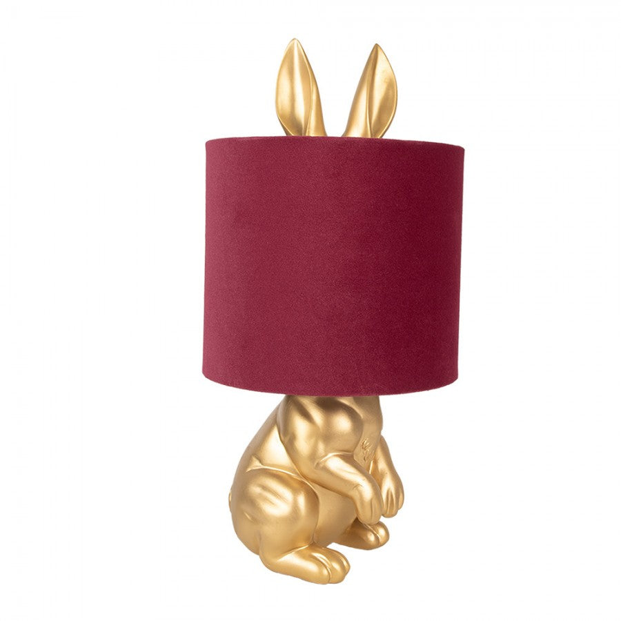 Hasen-Tischlampe mit Samtschirm Bordeauxrot & Gold Polyresin Ø 20x42 cm von Clayre & Eef (6LMC0027VBU)