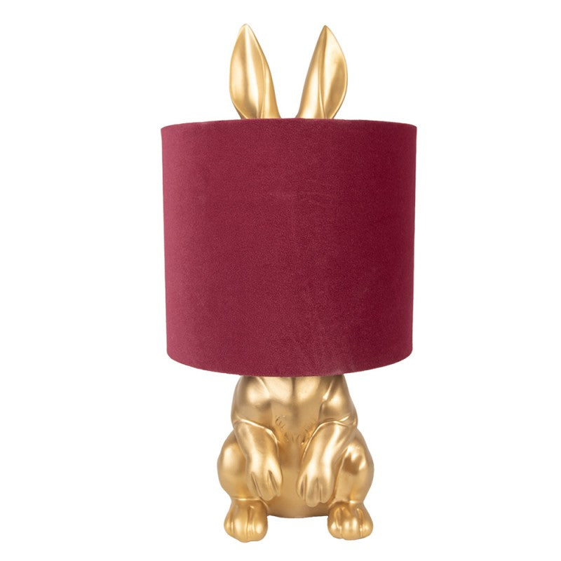 Hasen-Tischlampe mit Samtschirm Bordeauxrot & Gold Polyresin Ø 20x42 cm von Clayre & Eef (6LMC0027VBU)