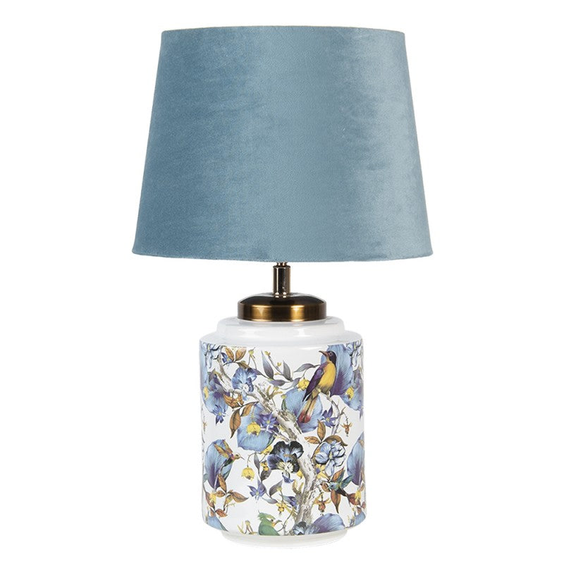Chinoiserie-Tischlampe mit Singvogel & Blüten Blau-Weiß Keramik Ø 25x41 cm von Clayre & Eef (6LMC0040)