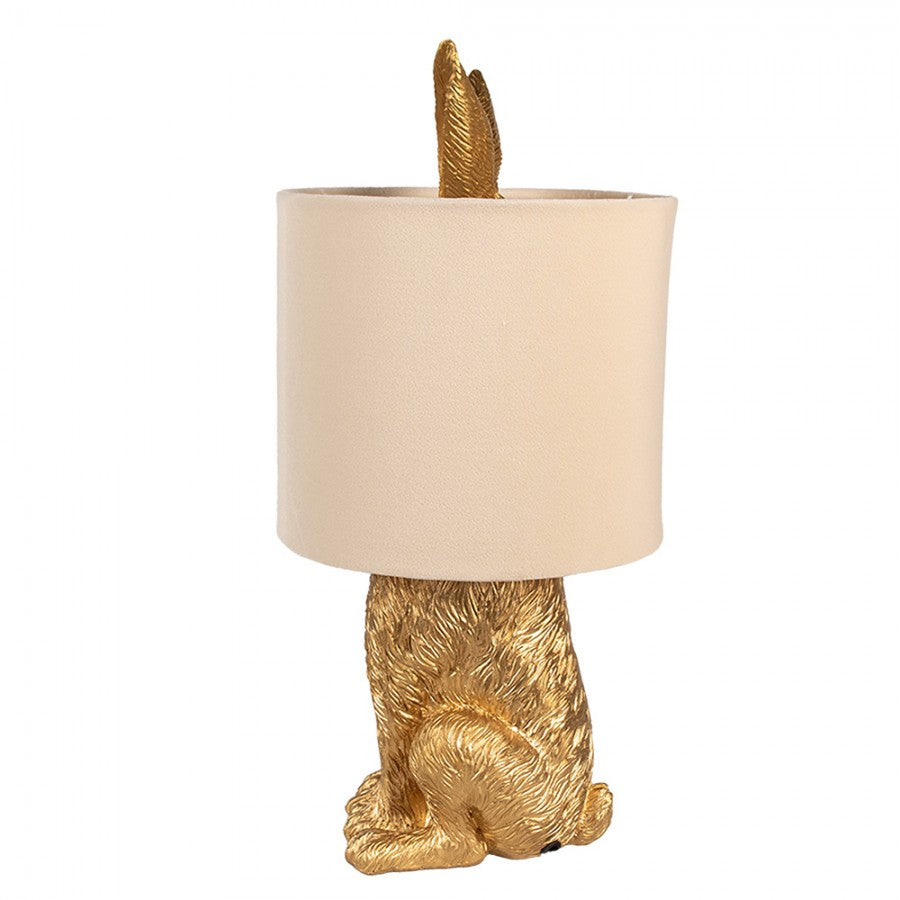 Hasen-Tischlampe mit Samtschirm Sandbeige & Gold Polyresin Ø 20x43 cm von Clayre & Eef (6LMC0099GOVBE)