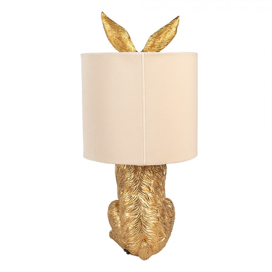Hasen-Tischlampe mit Samtschirm Sandbeige & Gold Polyresin Ø 20x43 cm von Clayre & Eef (6LMC0099GOVBE)