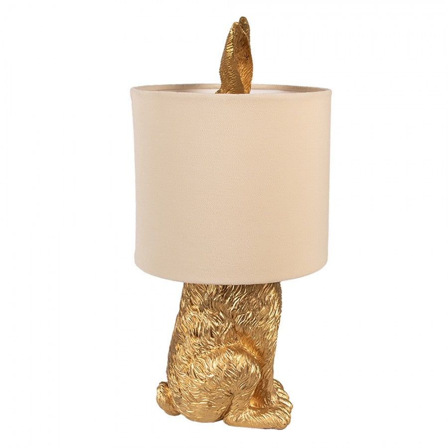 Hasen-Tischlampe mit Samtschirm Sandbeige & Gold Polyresin Ø 20x43 cm von Clayre & Eef (6LMC0099GOVBE)