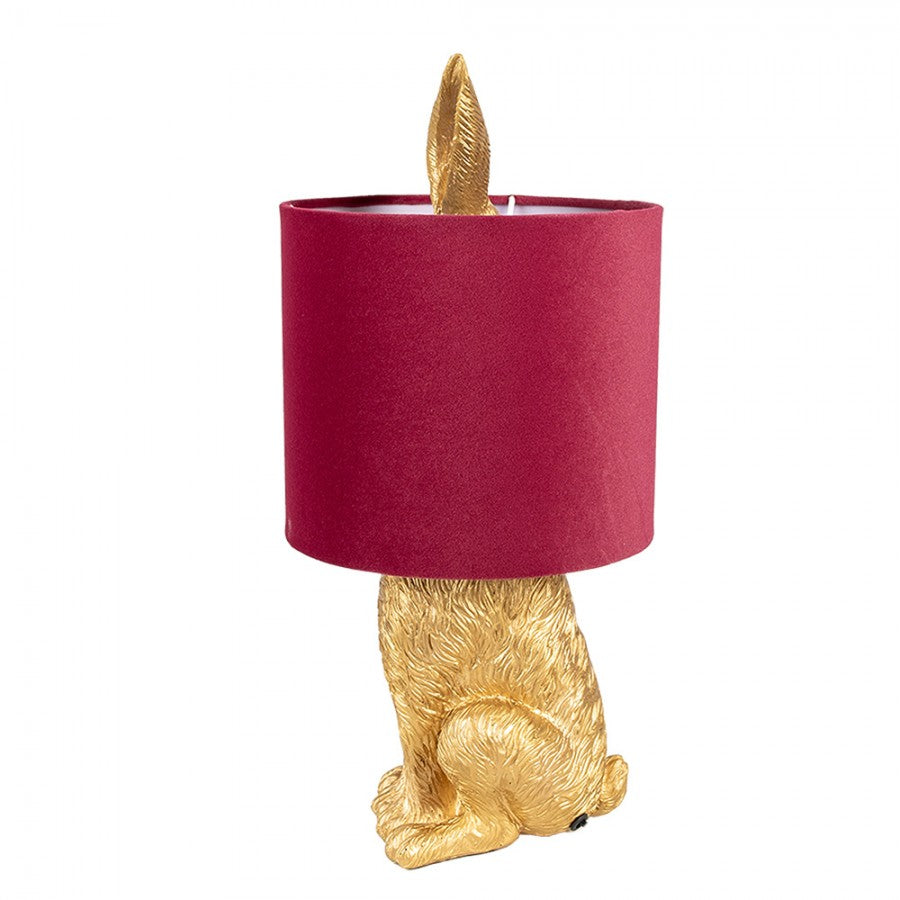 Hasen-Tischlampe mit Samtschirm Bordeauxrot & Gold Polyresin Ø 20x43 cm von Clayre & Eef (6LMC0099GOVBU)