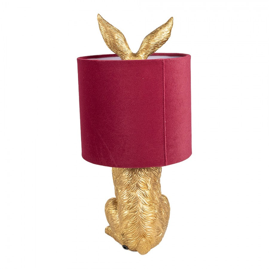 Hasen-Tischlampe mit Samtschirm Bordeauxrot & Gold Polyresin Ø 20x43 cm von Clayre & Eef (6LMC0099GOVBU)