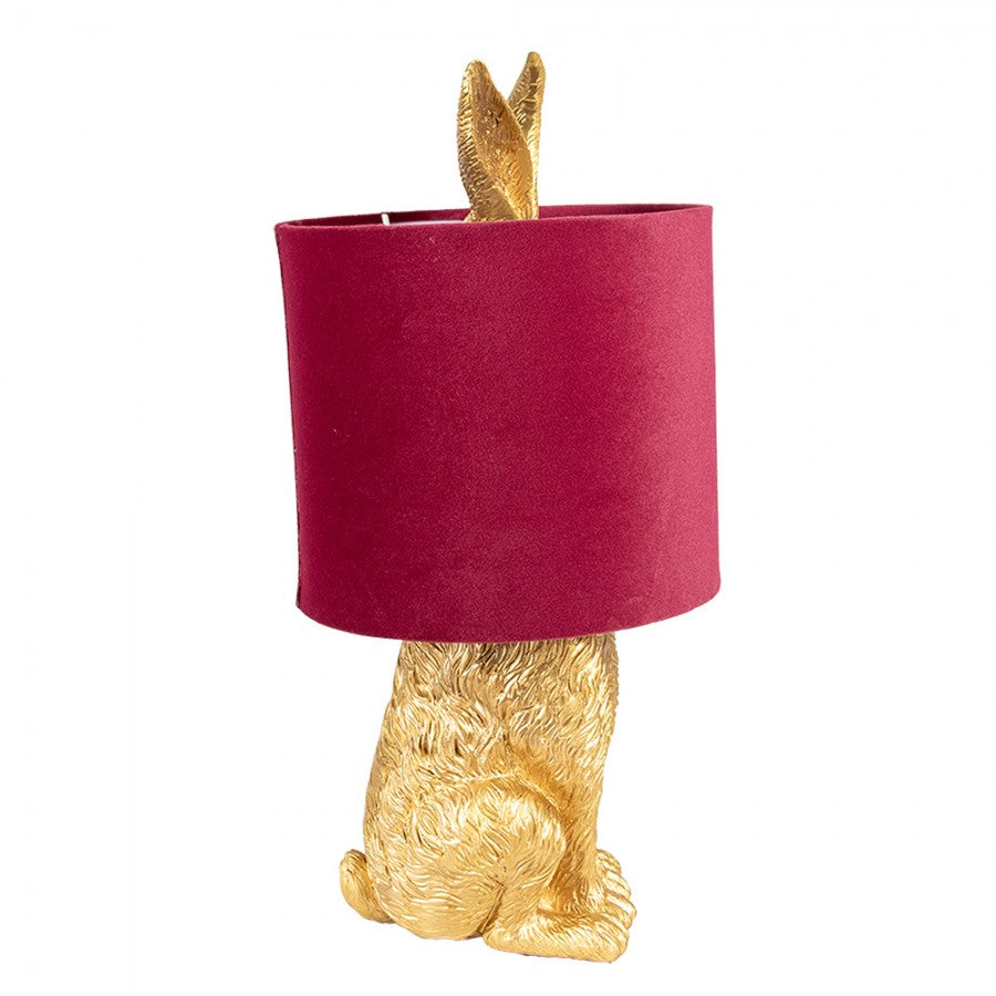 Hasen-Tischlampe mit Samtschirm Bordeauxrot & Gold Polyresin Ø 20x43 cm von Clayre & Eef (6LMC0099GOVBU)