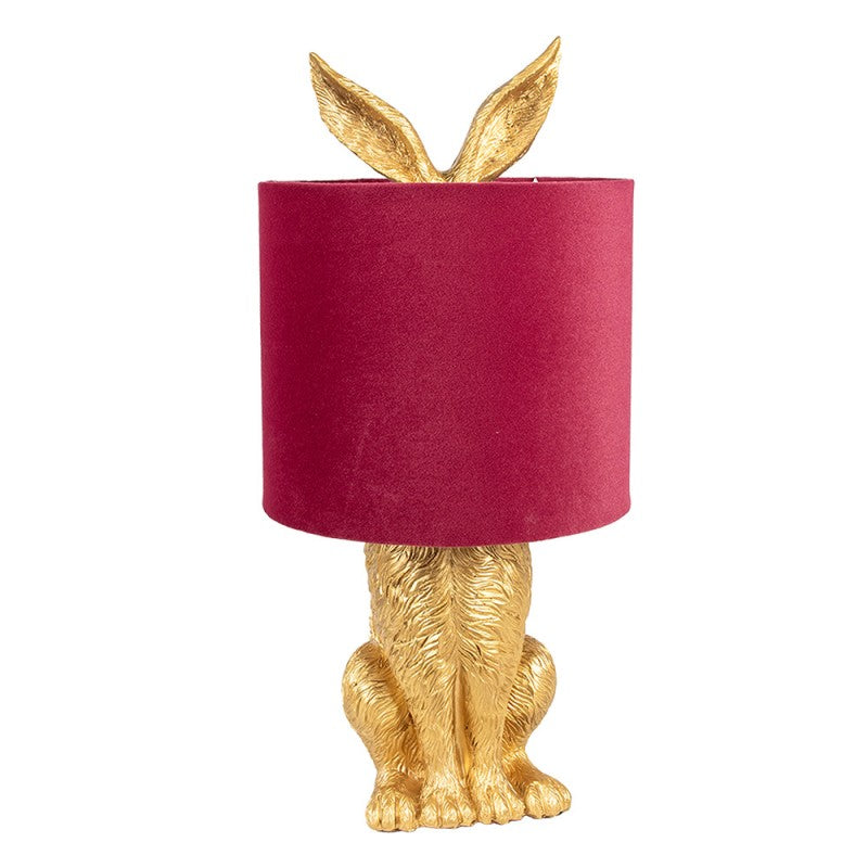 Hasen-Tischlampe mit Samtschirm Bordeauxrot & Gold Polyresin Ø 20x43 cm von Clayre & Eef (6LMC0099GOVBU)