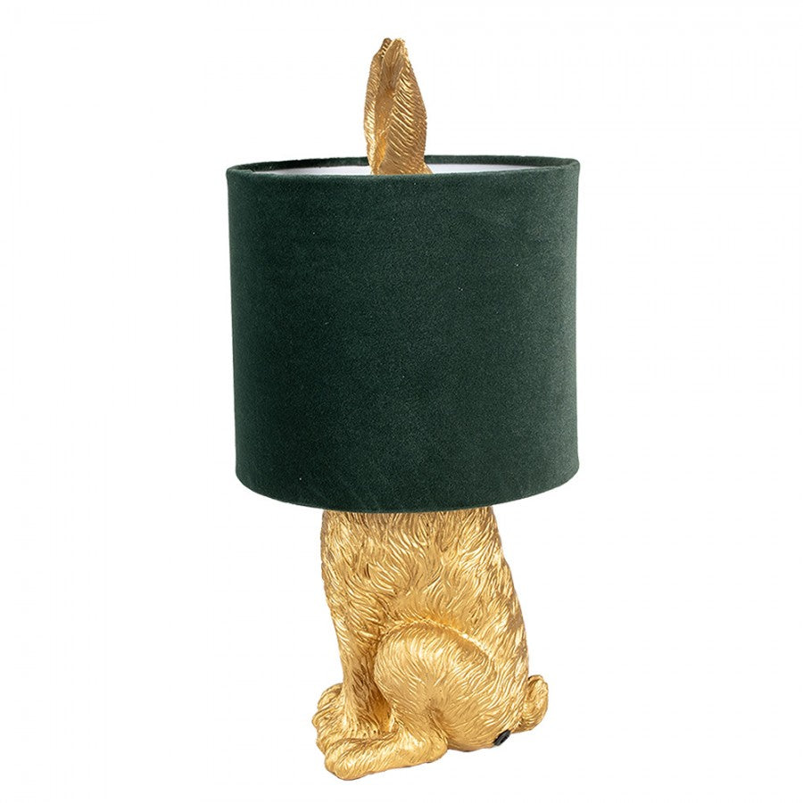 Hasen-Tischlampe mit Samtschirm Dunkelgrün & Gold Polyresin Ø 20x43 cm von Clayre & Eef (6LMC0099GOVGR)