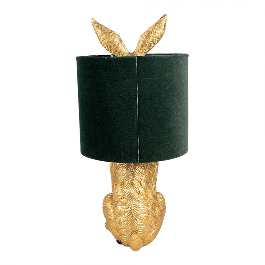 Hasen-Tischlampe mit Samtschirm Dunkelgrün & Gold Polyresin Ø 20x43 cm von Clayre & Eef (6LMC0099GOVGR)
