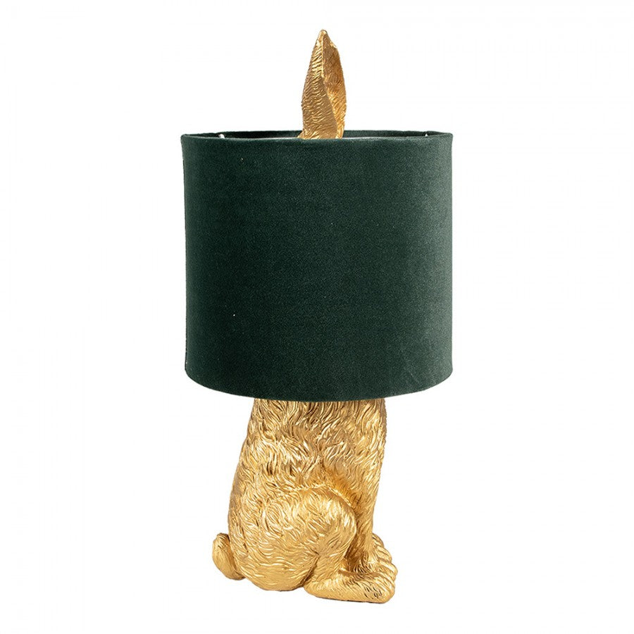 Hasen-Tischlampe mit Samtschirm Dunkelgrün & Gold Polyresin Ø 20x43 cm von Clayre & Eef (6LMC0099GOVGR)