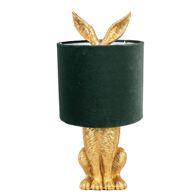 Hasen-Tischlampe mit Samtschirm Dunkelgrün & Gold Polyresin Ø 20x43 cm von Clayre & Eef (6LMC0099GOVGR)
