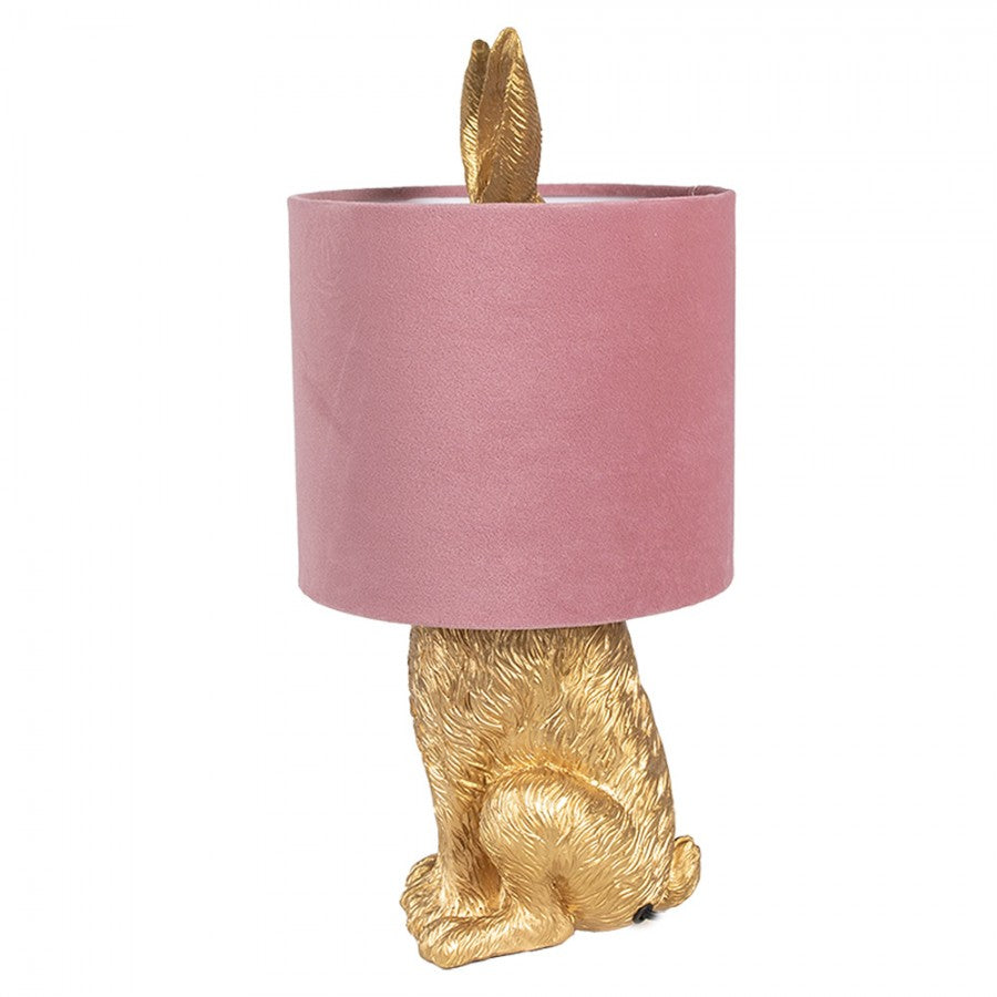 Hasen-Tischlampe mit Samtschirm Altrosa & Gold Polyresin Ø 20x43 cm von Clayre & Eef (6LMC0099GOVP)