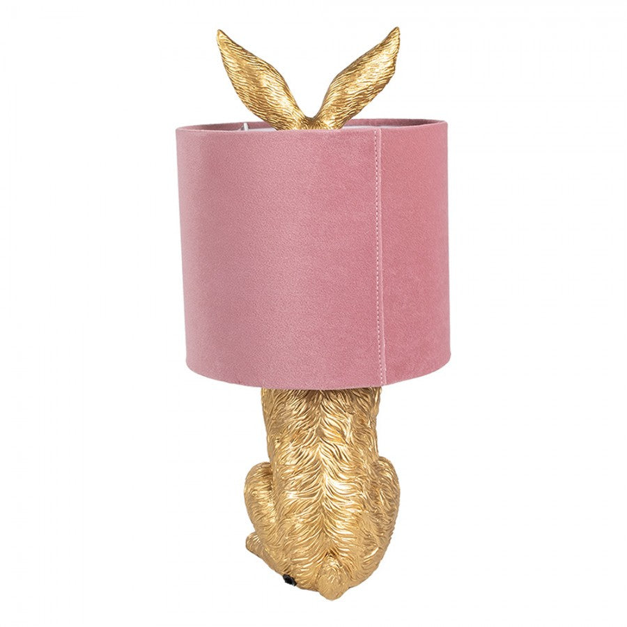 Hasen-Tischlampe mit Samtschirm Altrosa & Gold Polyresin Ø 20x43 cm von Clayre & Eef (6LMC0099GOVP)