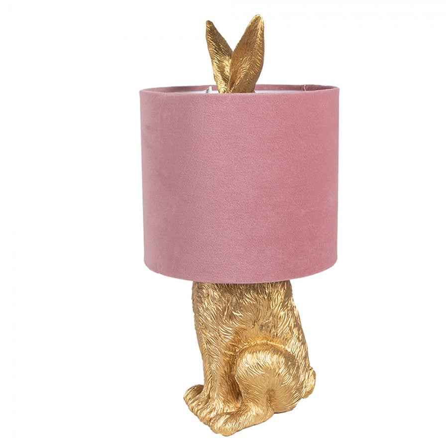 Hasen-Tischlampe mit Samtschirm Altrosa & Gold Polyresin Ø 20x43 cm von Clayre & Eef (6LMC0099GOVP)