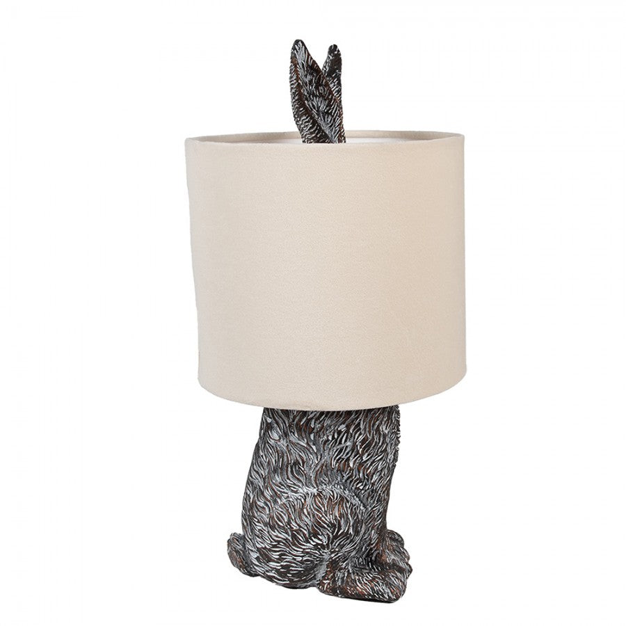 Hasen-Tischlampe mit Samtschirm Sandbeige & Braun Polyresin Ø 20x43 cm von Clayre & Eef (6LMC0099VBE)