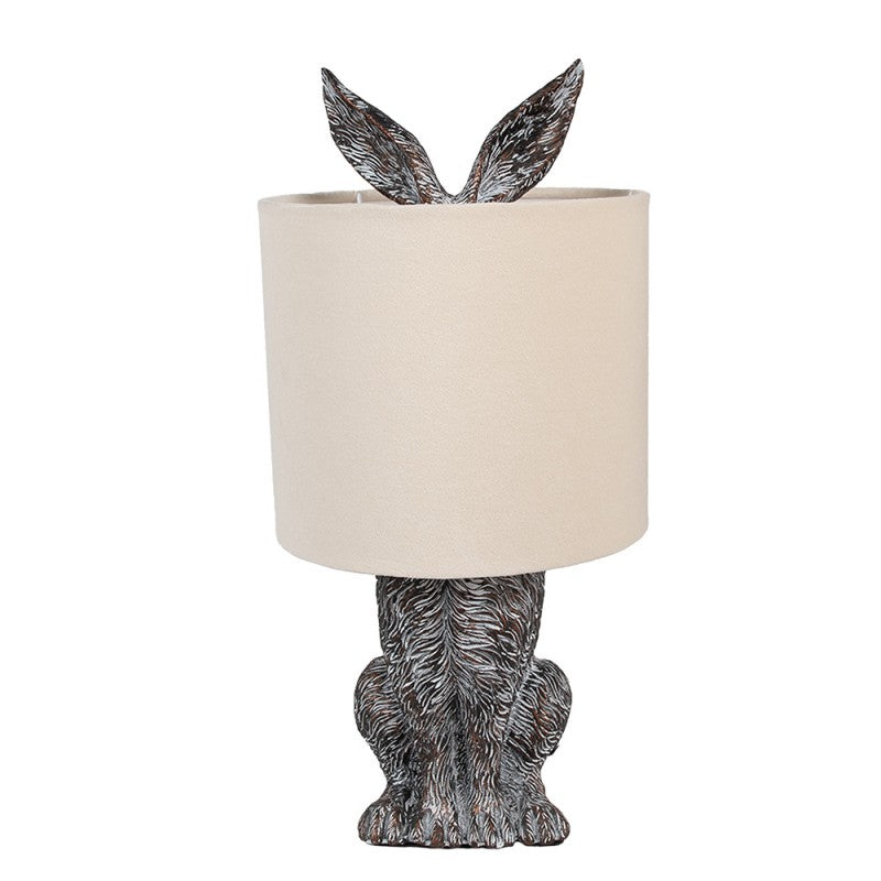 Hasen-Tischlampe mit Samtschirm Sandbeige & Braun Polyresin Ø 20x43 cm von Clayre & Eef (6LMC0099VBE)