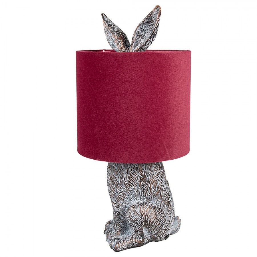 Hasen-Tischlampe mit Samtschirm Bordeauxrot & Braun Polyresin Ø 20x43 cm von Clayre & Eef (6LMC0099VBU)