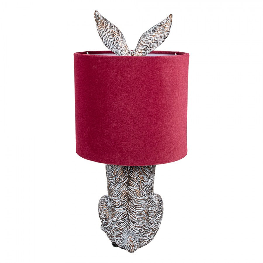 Hasen-Tischlampe mit Samtschirm Bordeauxrot & Braun Polyresin Ø 20x43 cm von Clayre & Eef (6LMC0099VBU)