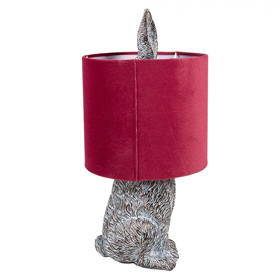 Hasen-Tischlampe mit Samtschirm Bordeauxrot & Braun Polyresin Ø 20x43 cm von Clayre & Eef (6LMC0099VBU)