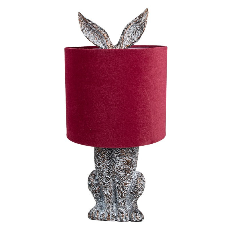 Hasen-Tischlampe mit Samtschirm Bordeauxrot & Braun Polyresin Ø 20x43 cm von Clayre & Eef (6LMC0099VBU)