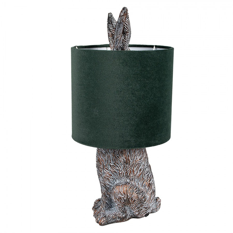 Hasen-Tischlampe mit Samtschirm Dunkelgrün & Braun Polyresin Ø 20x43 cm von Clayre & Eef (6LMC0099VGR)