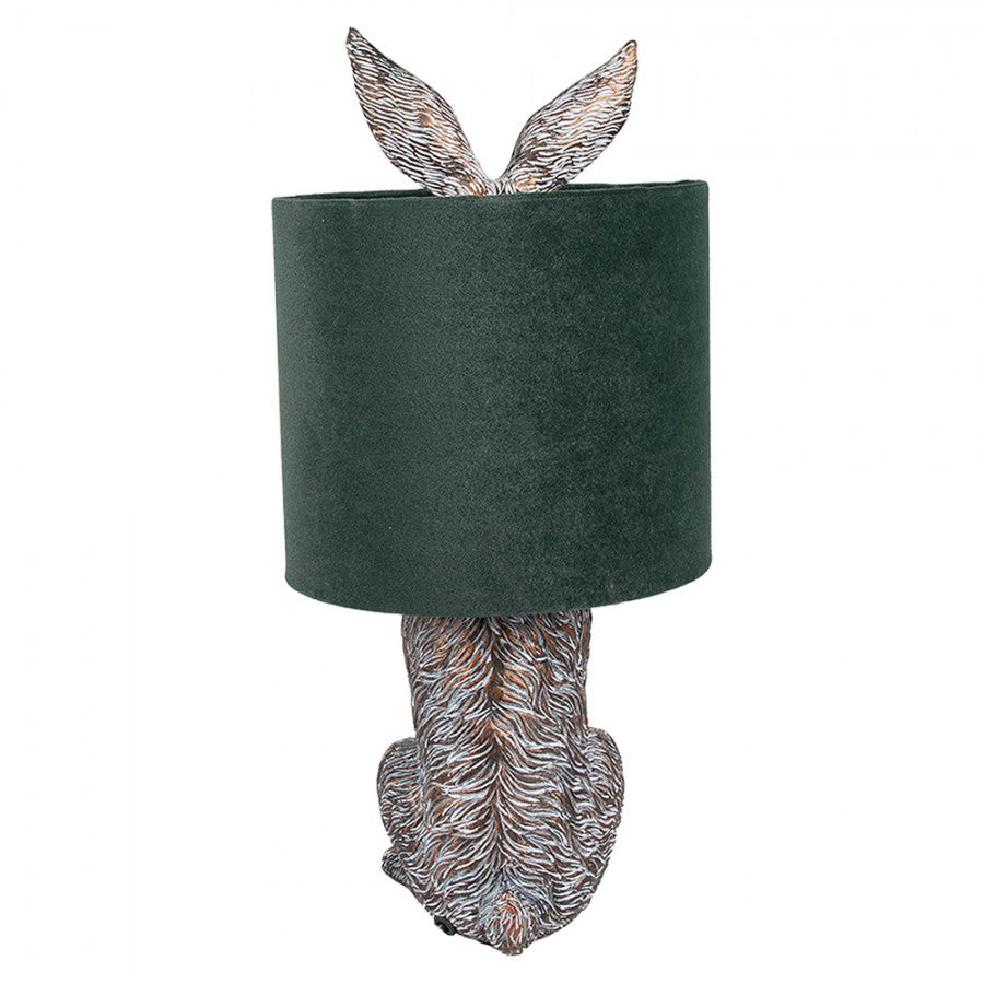 Hasen-Tischlampe mit Samtschirm Dunkelgrün & Braun Polyresin Ø 20x43 cm von Clayre & Eef (6LMC0099VGR)