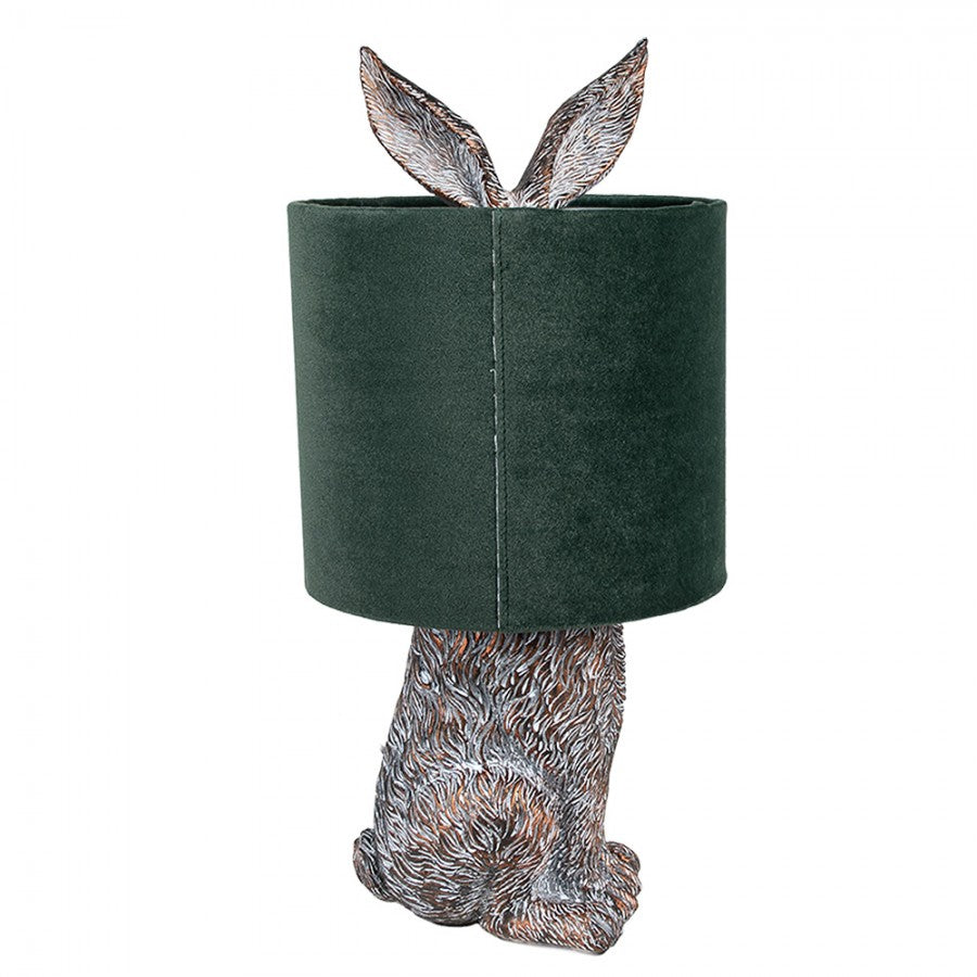 Hasen-Tischlampe mit Samtschirm Dunkelgrün & Braun Polyresin Ø 20x43 cm von Clayre & Eef (6LMC0099VGR)