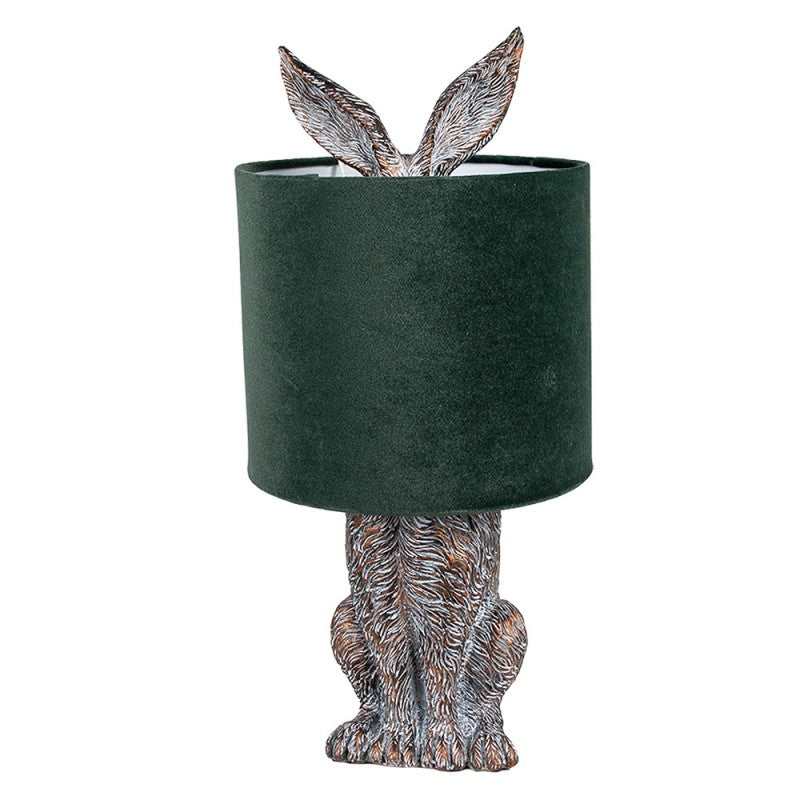Hasen-Tischlampe mit Samtschirm Dunkelgrün & Braun Polyresin Ø 20x43 cm von Clayre & Eef (6LMC0099VGR)
