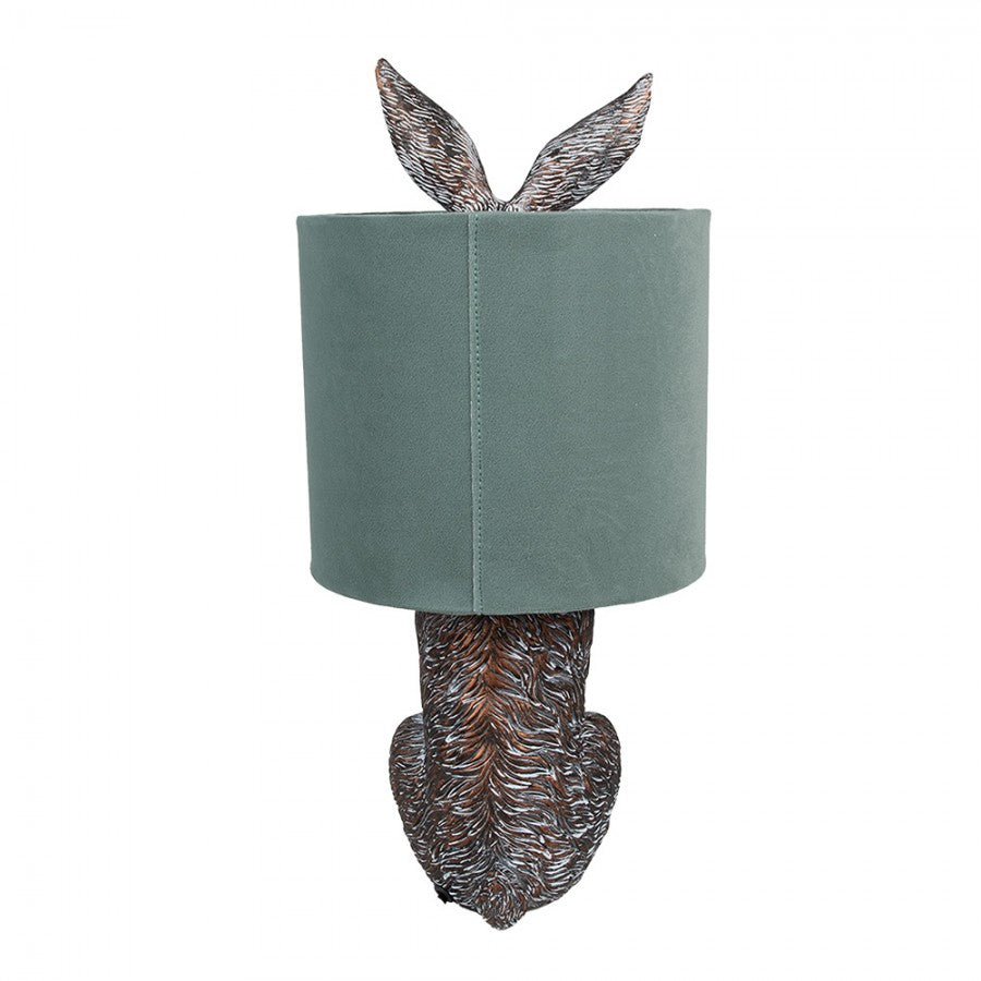 Hasen-Tischlampe mit Samtschirm Salbeigrün & Braun Polyresin Ø 20x43 cm von Clayre & Eef (6LMC0099VLGR)