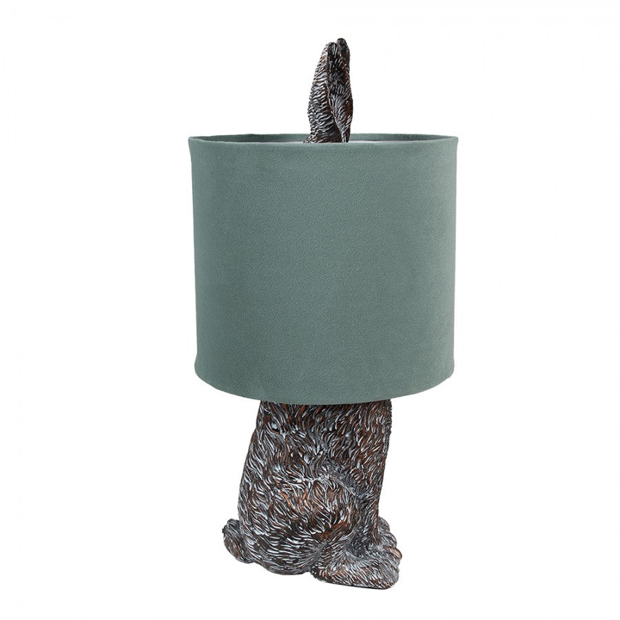 Hasen-Tischlampe mit Samtschirm Salbeigrün & Braun Polyresin Ø 20x43 cm von Clayre & Eef (6LMC0099VLGR)