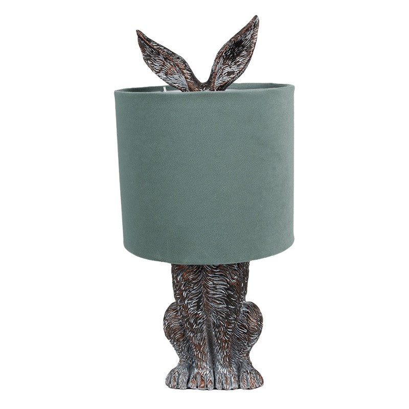 Hasen-Tischlampe mit Samtschirm Salbeigrün & Braun Polyresin Ø 20x43 cm von Clayre & Eef (6LMC0099VLGR)