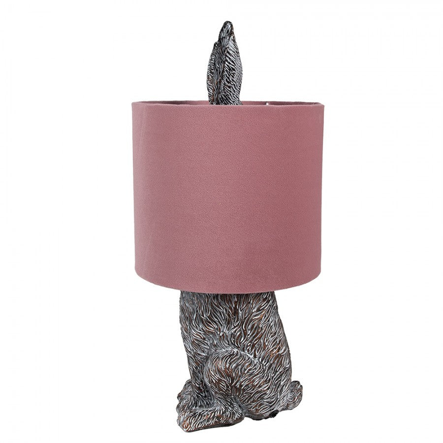 Hasen-Tischlampe mit Samtschirm Altrosa & Braun Polyresin Ø 20x43 cm von Clayre & Eef (6LMC0099VP)