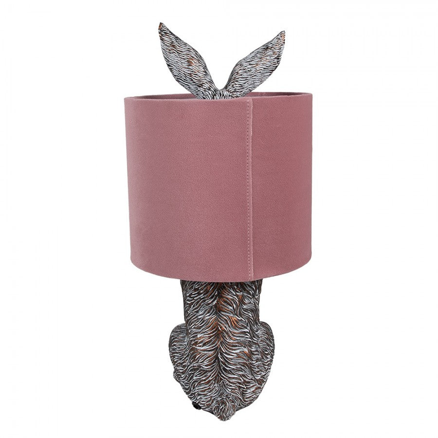 Hasen-Tischlampe mit Samtschirm Altrosa & Braun Polyresin Ø 20x43 cm von Clayre & Eef (6LMC0099VP)