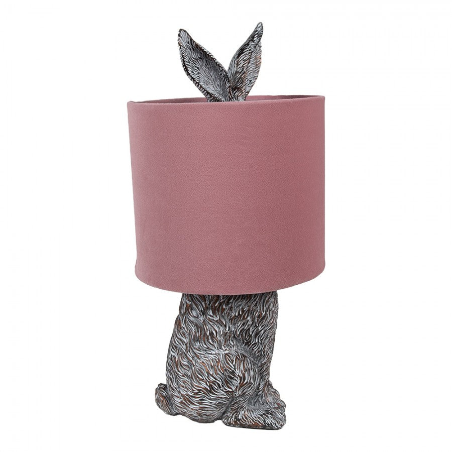 Hasen-Tischlampe mit Samtschirm Altrosa & Braun Polyresin Ø 20x43 cm von Clayre & Eef (6LMC0099VP)