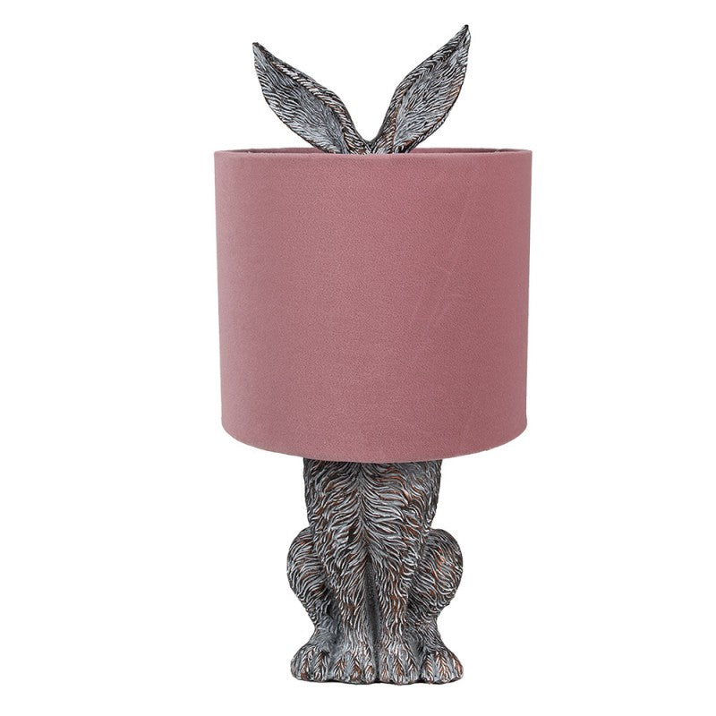 Hasen-Tischlampe mit Samtschirm Altrosa & Braun Polyresin Ø 20x43 cm von Clayre & Eef (6LMC0099VP)