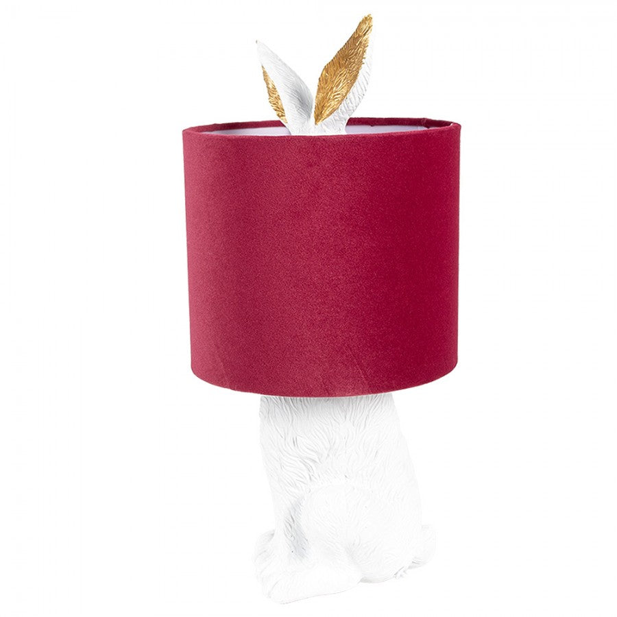 Hasen-Tischlampe mit Samtschirm Bordeauxrot & Weiß Polyresin Ø 20x43 cm von Clayre & Eef (6LMC0099WVBU)