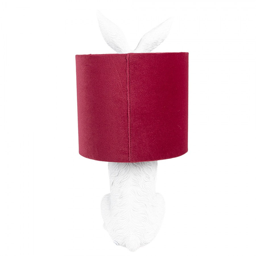 Hasen-Tischlampe mit Samtschirm Bordeauxrot & Weiß Polyresin Ø 20x43 cm von Clayre & Eef (6LMC0099WVBU)