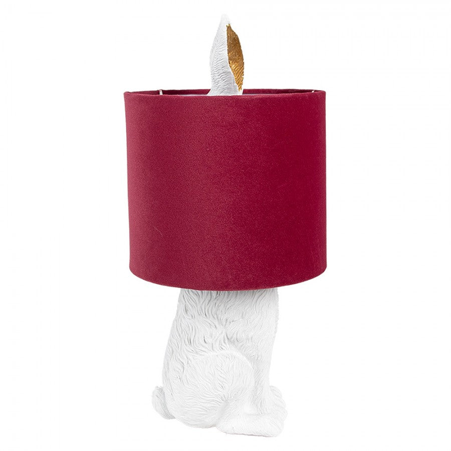 Hasen-Tischlampe mit Samtschirm Bordeauxrot & Weiß Polyresin Ø 20x43 cm von Clayre & Eef (6LMC0099WVBU)