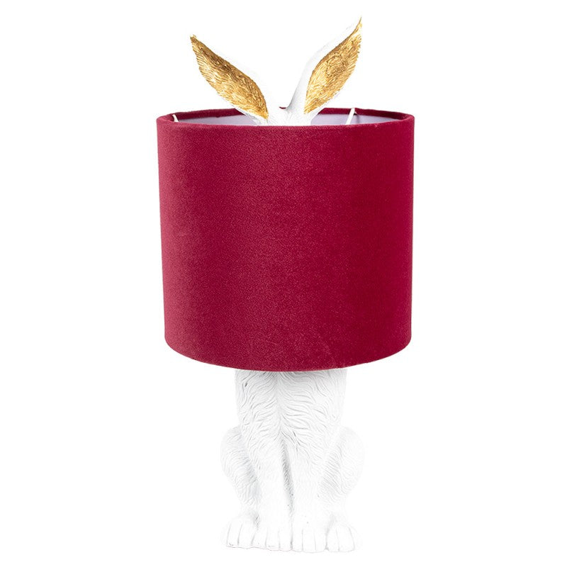 Hasen-Tischlampe mit Samtschirm Bordeauxrot & Weiß Polyresin Ø 20x43 cm von Clayre & Eef (6LMC0099WVBU)